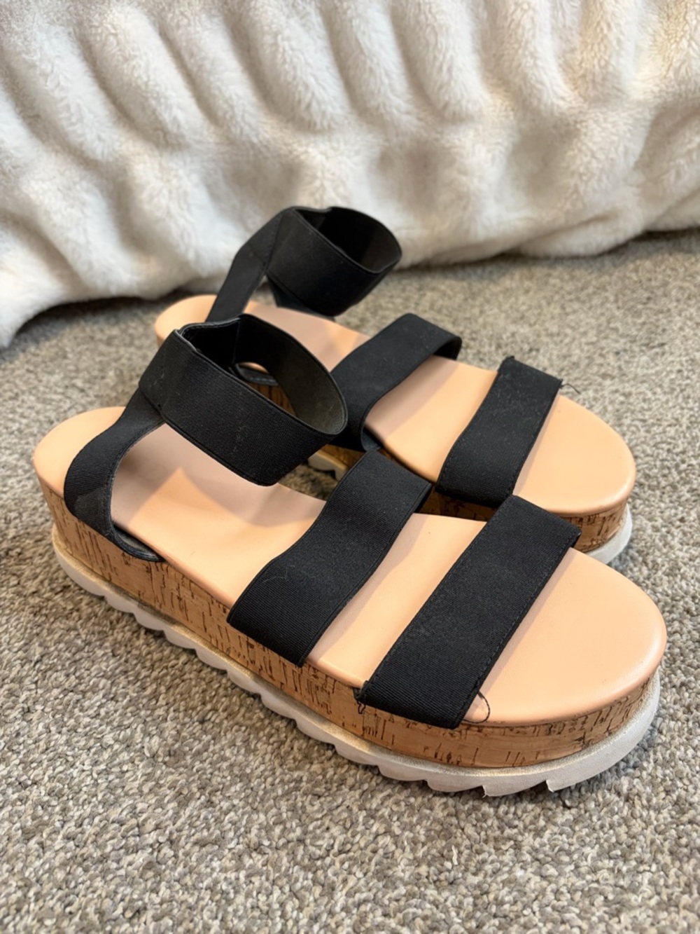 Raid Women's Black Elastic Strap Cork Platform Sandals